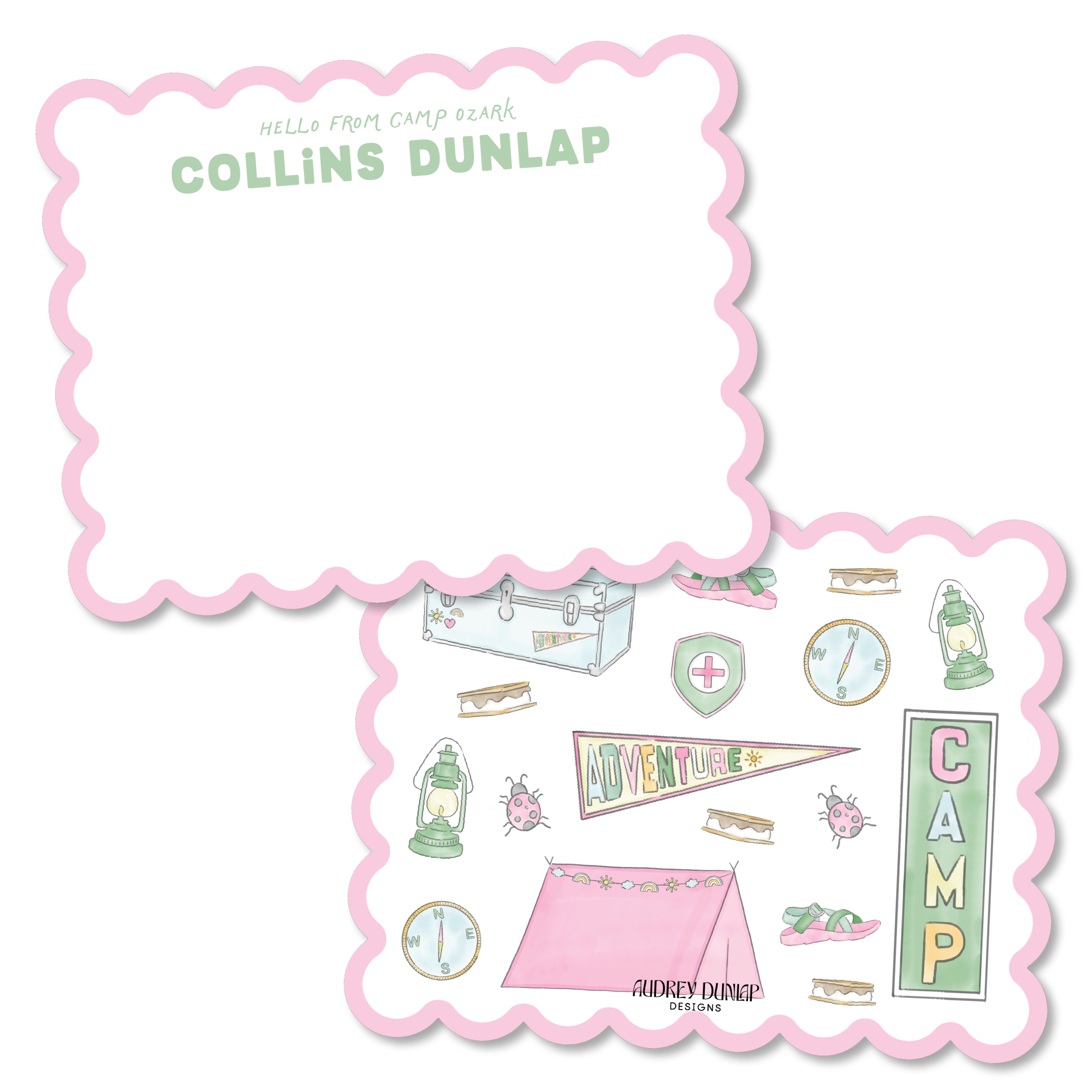 Scalloped Watercolor Camp Elements Stationery