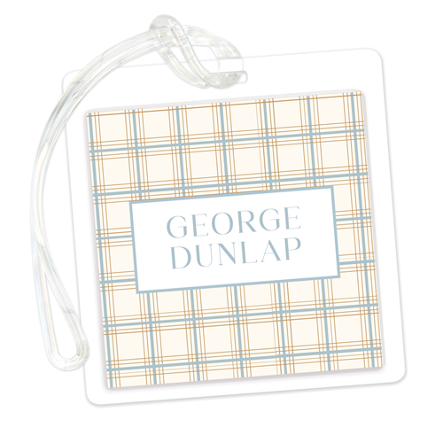 Beige & Blue Plaid Bag Tag
