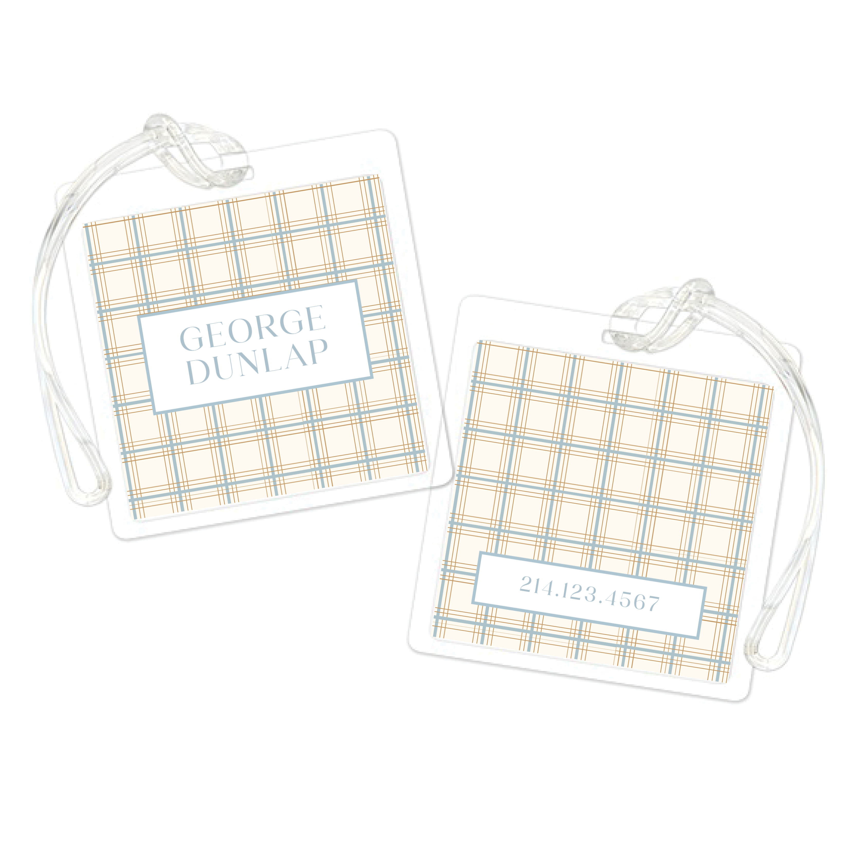 Beige & Blue Plaid Bag Tag