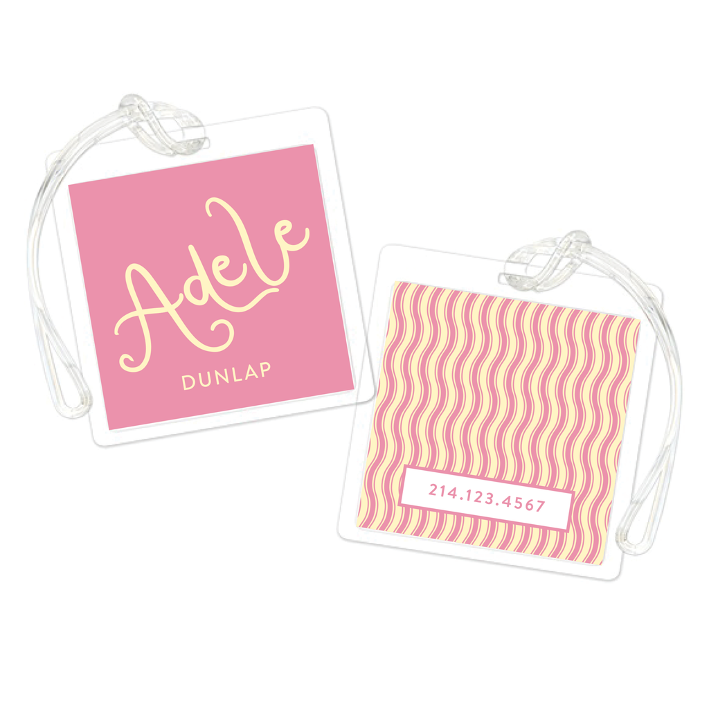 Large Script Name with Wavy Stripes Bag Tag