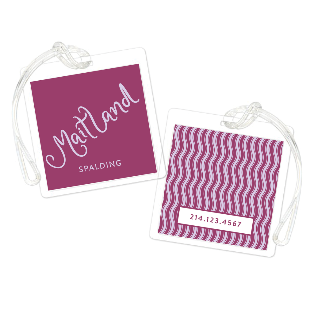 Large Script Name with Wavy Stripes Bag Tag