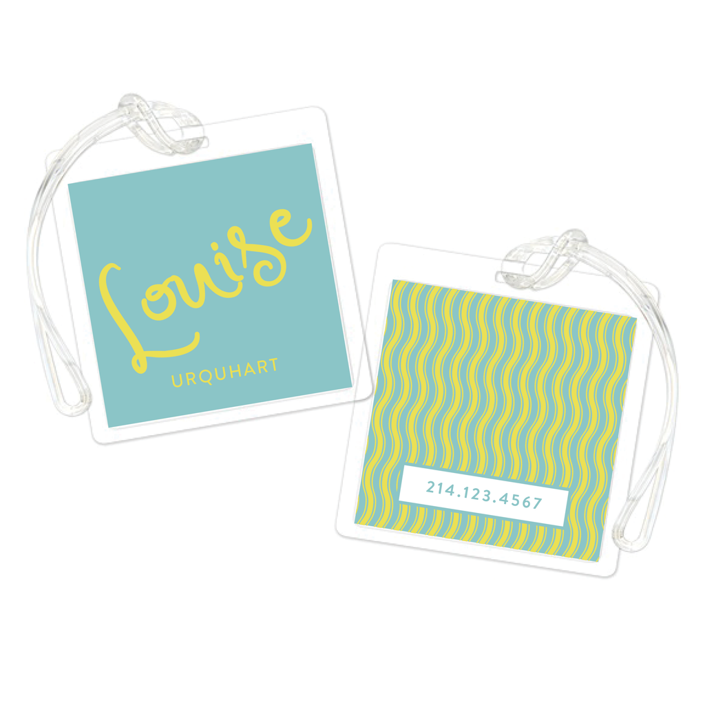 Large Script Name with Wavy Stripes Bag Tag