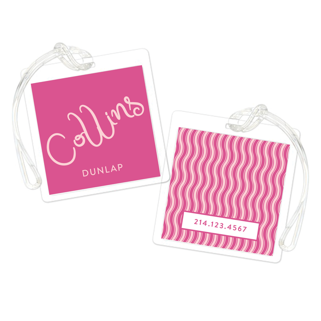 Large Script Name with Wavy Stripes Bag Tag