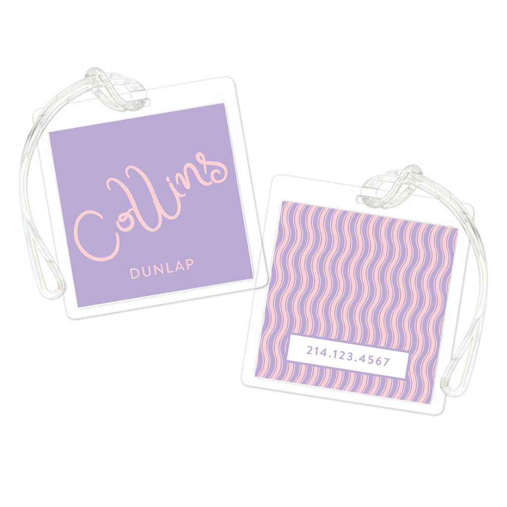 Large Script Name with Wavy Stripes Bag Tag