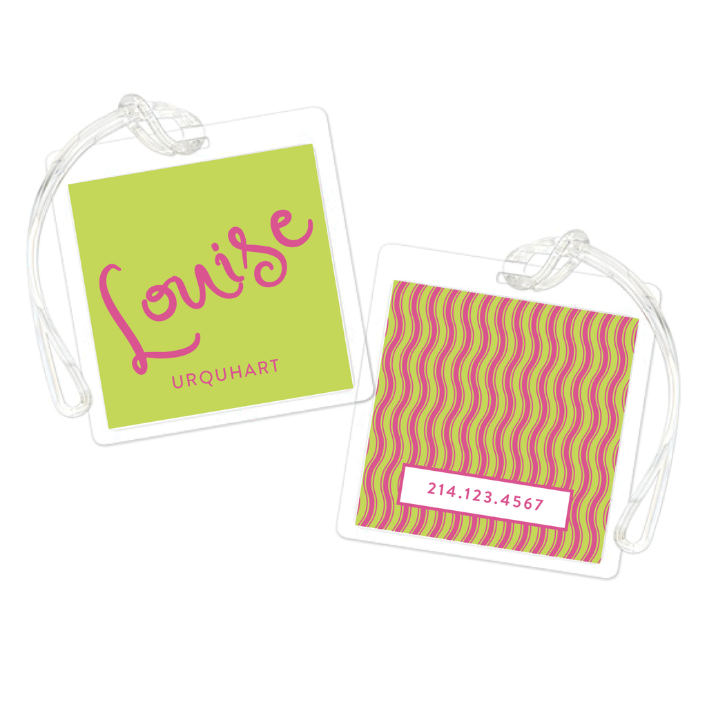 Large Script Name with Wavy Stripes Bag Tag