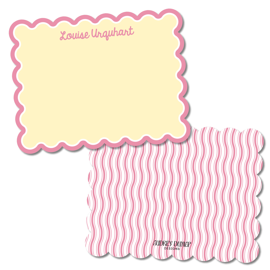 Double Border Script Scalloped Stationery