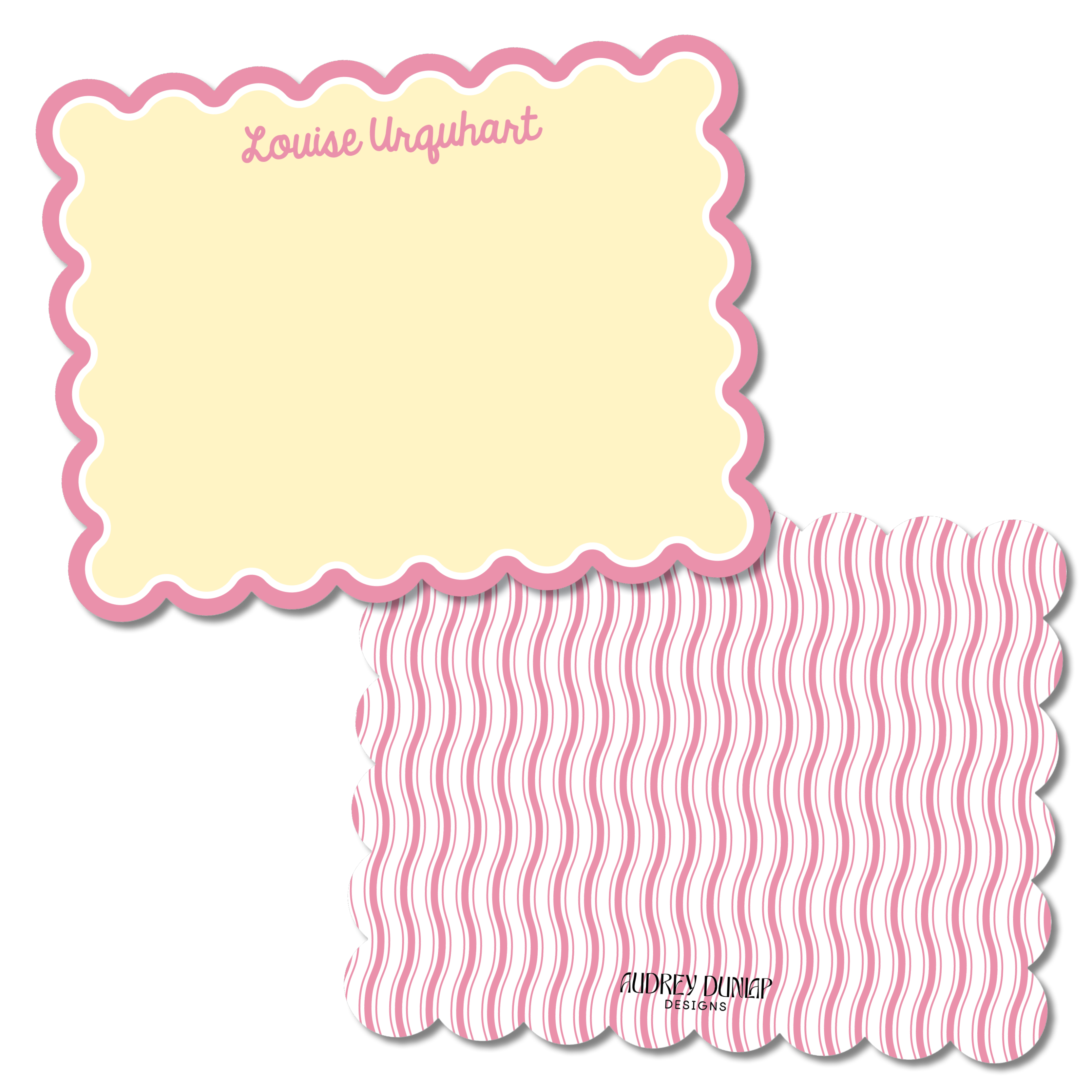 Double Border Script Scalloped Stationery