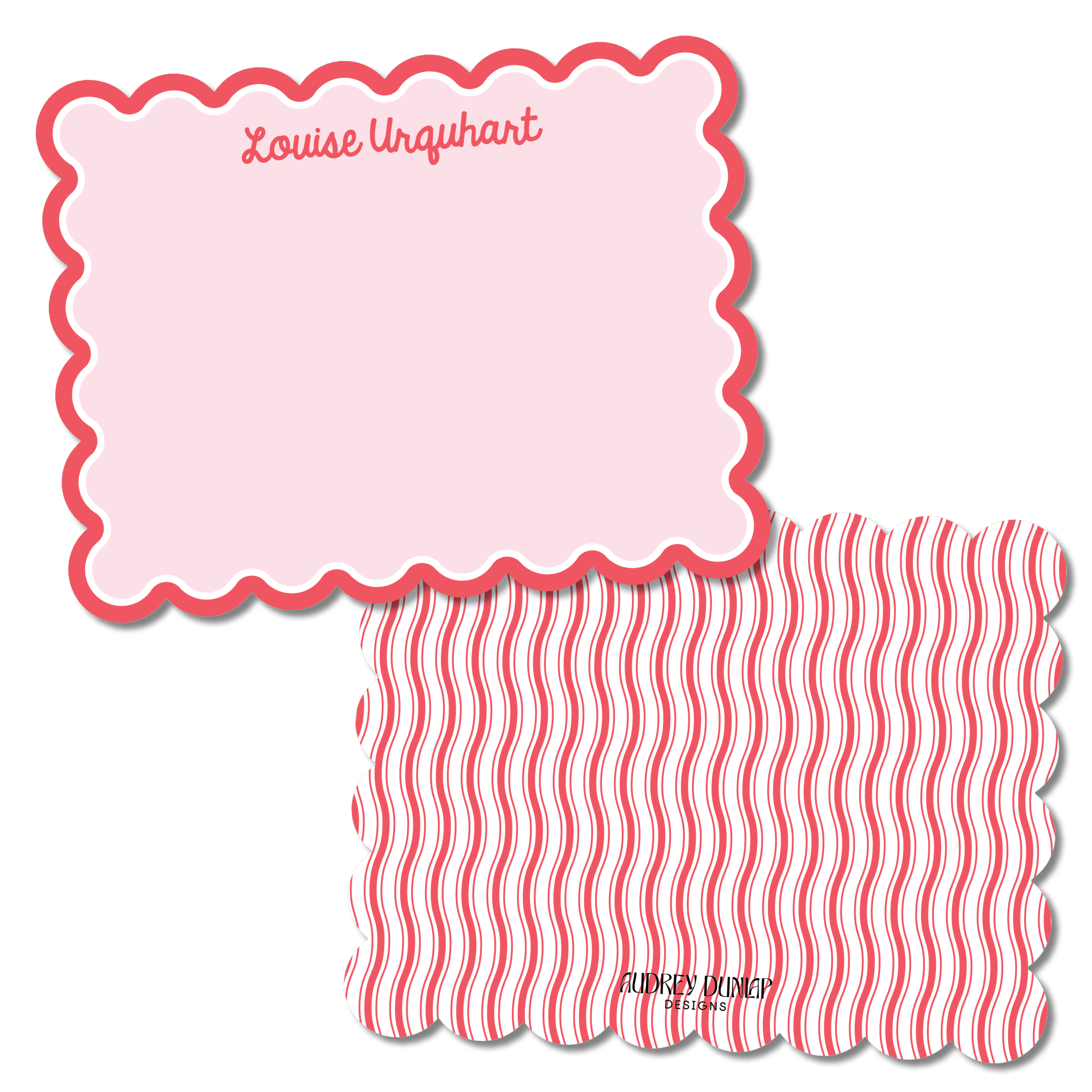 Double Border Script Scalloped Stationery