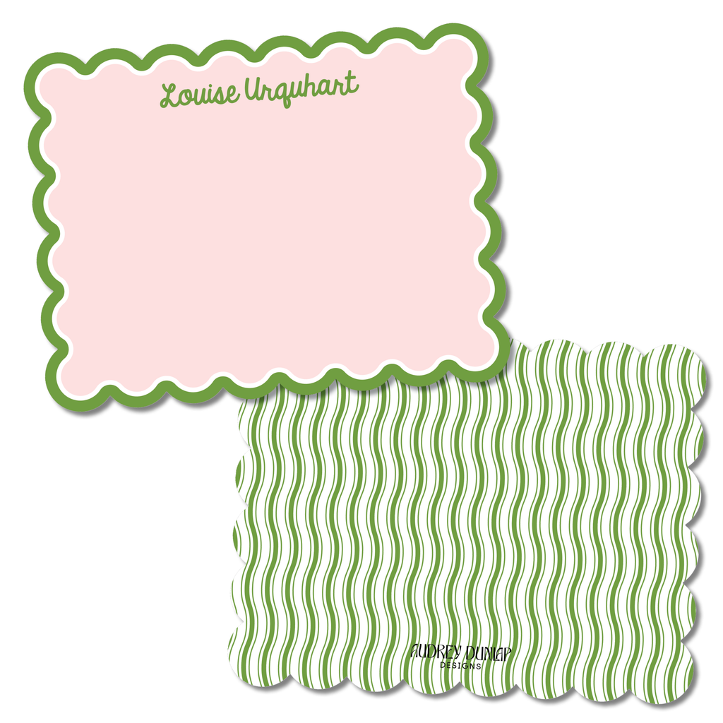 Double Border Script Scalloped Stationery