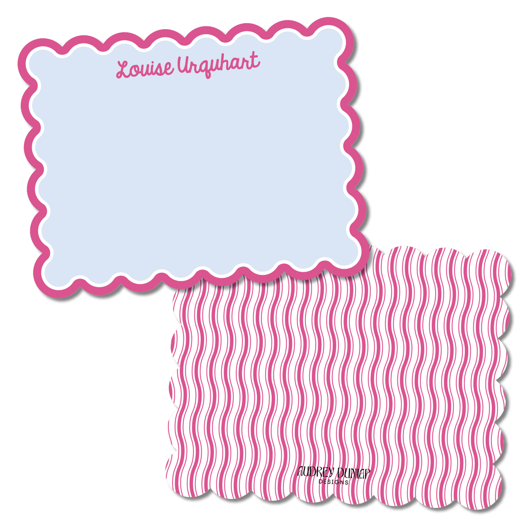 Double Border Script Scalloped Stationery
