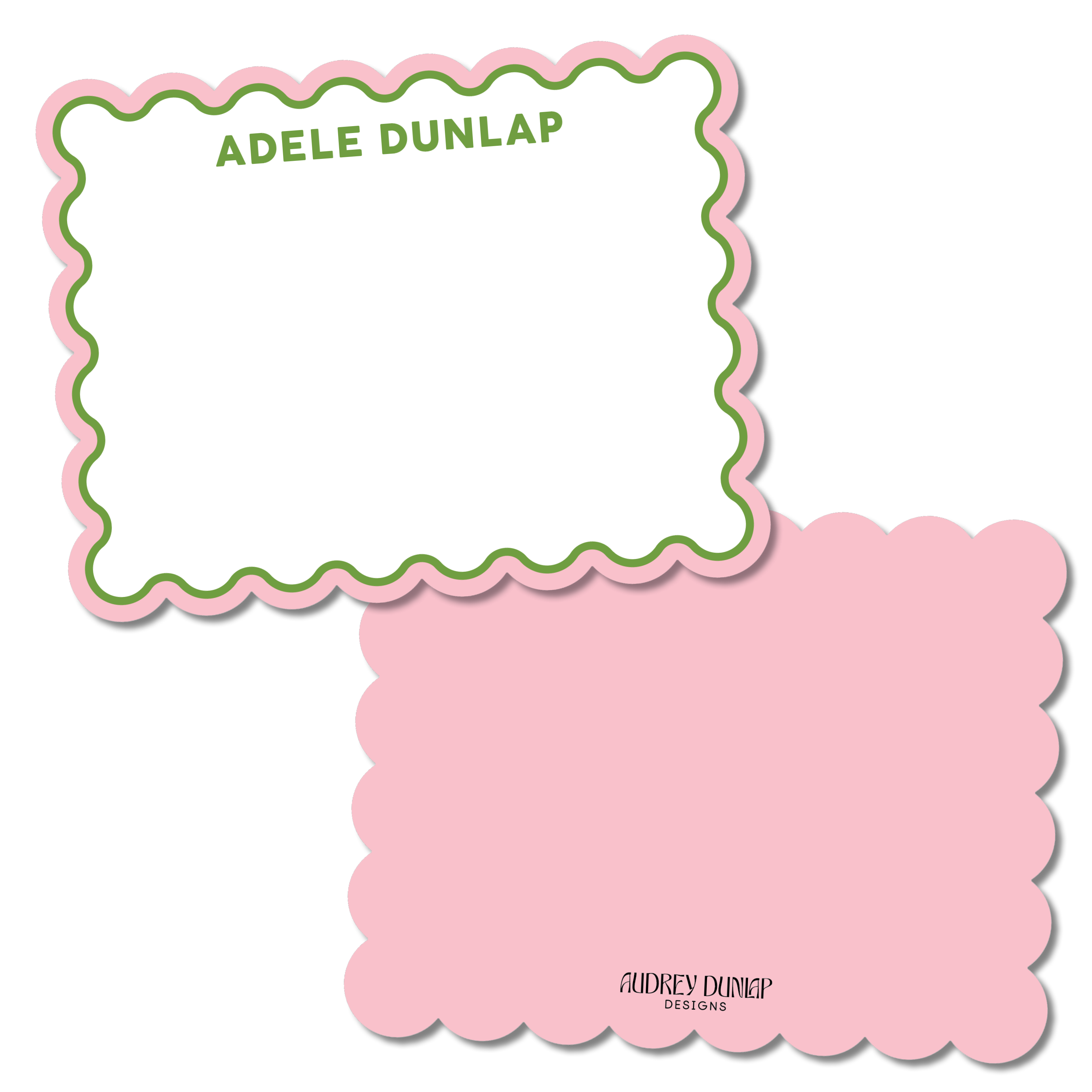 Double Border Block Print Scalloped Stationery