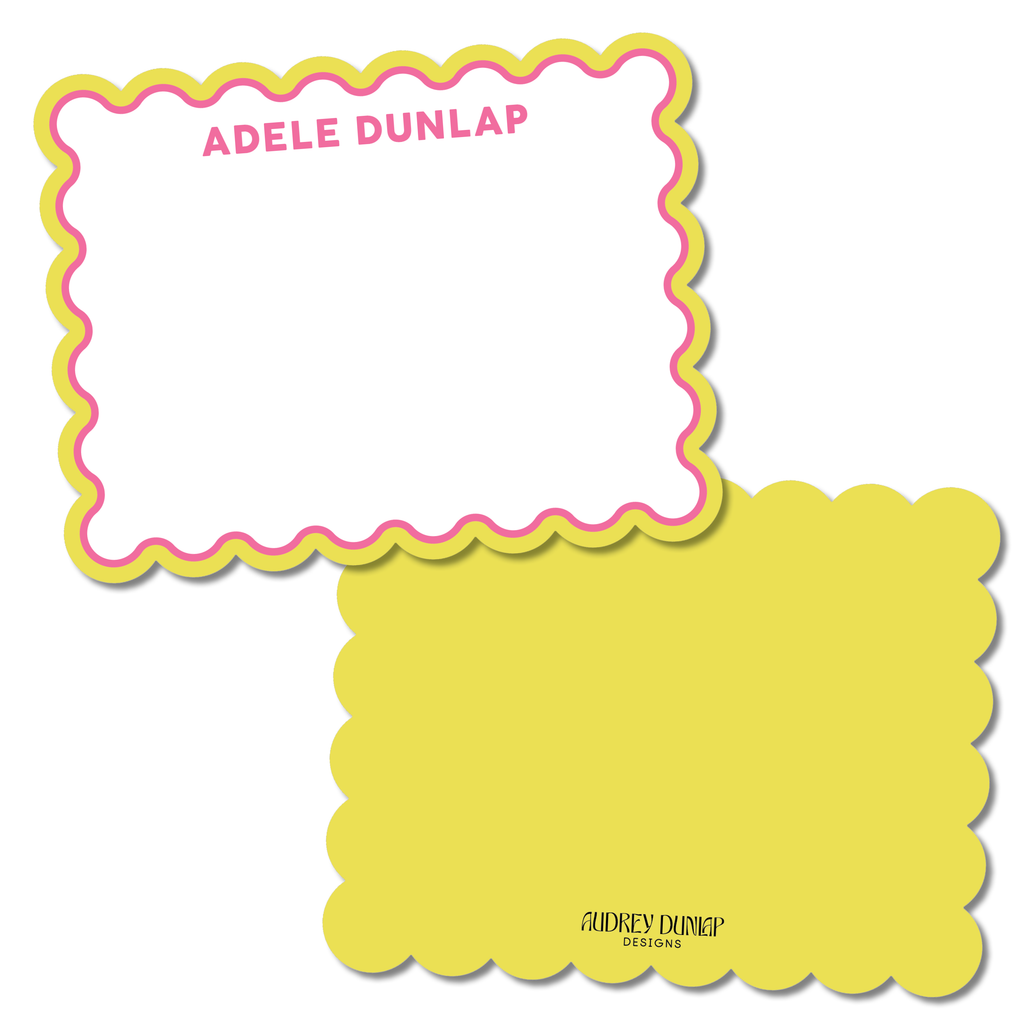 Double Border Block Print Scalloped Stationery