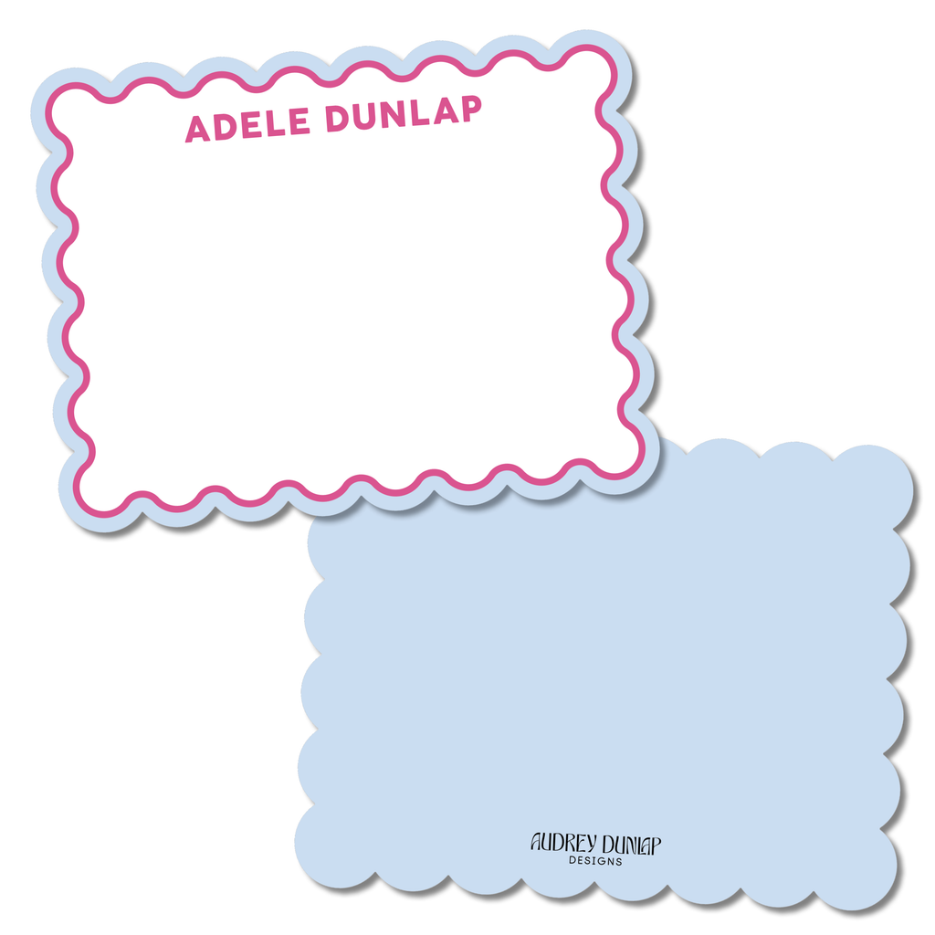 Double Border Block Print Scalloped Stationery