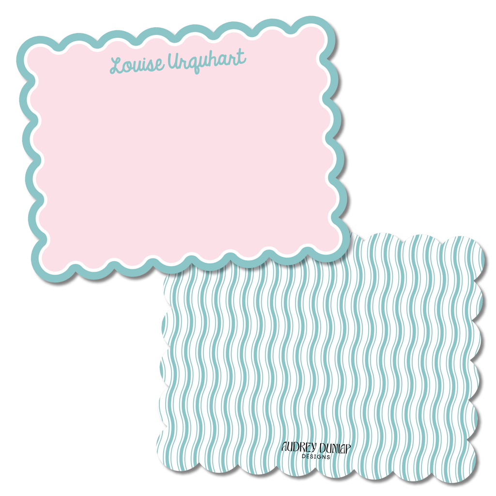 Double Border Script Scalloped Stationery