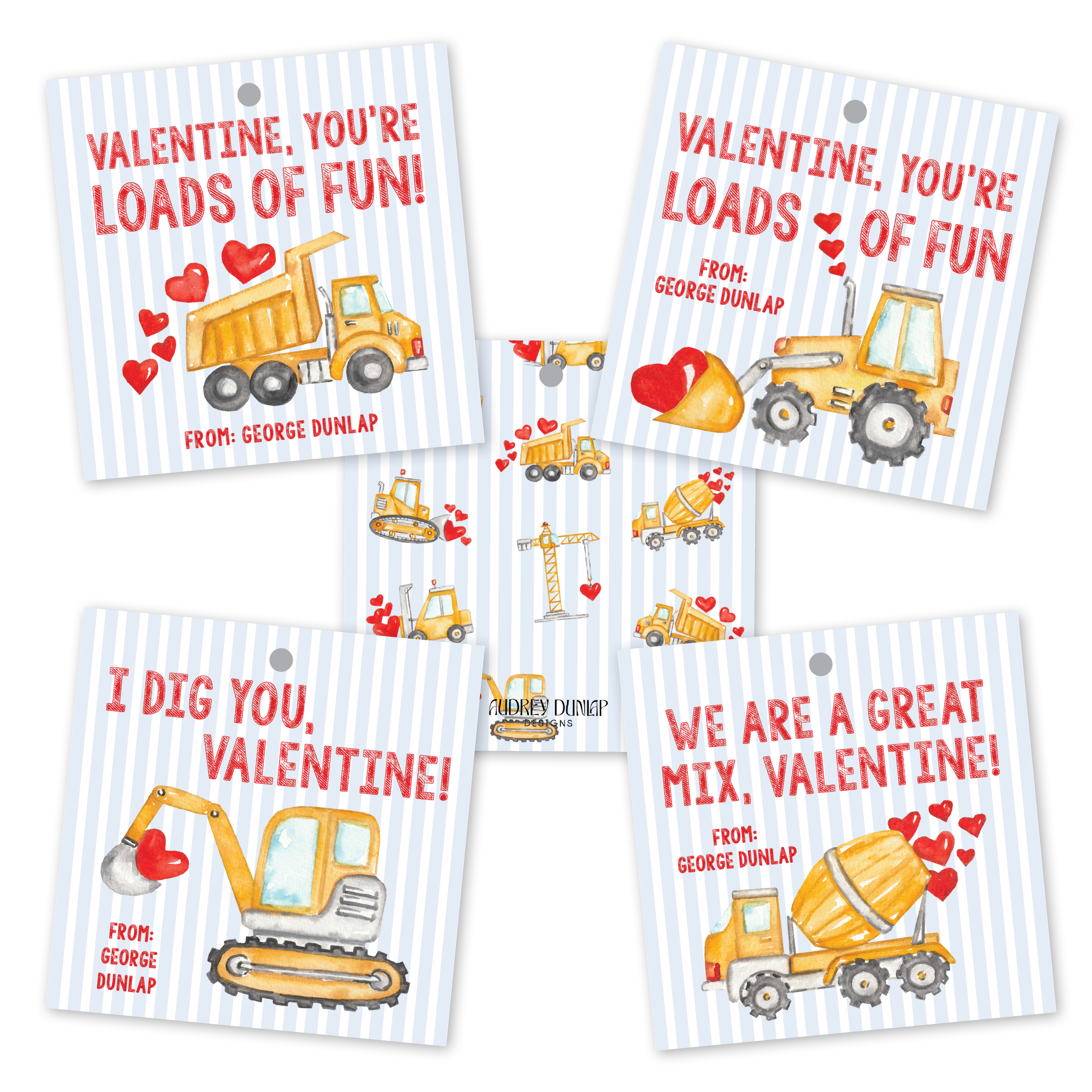 Construction Trucks Valentines
