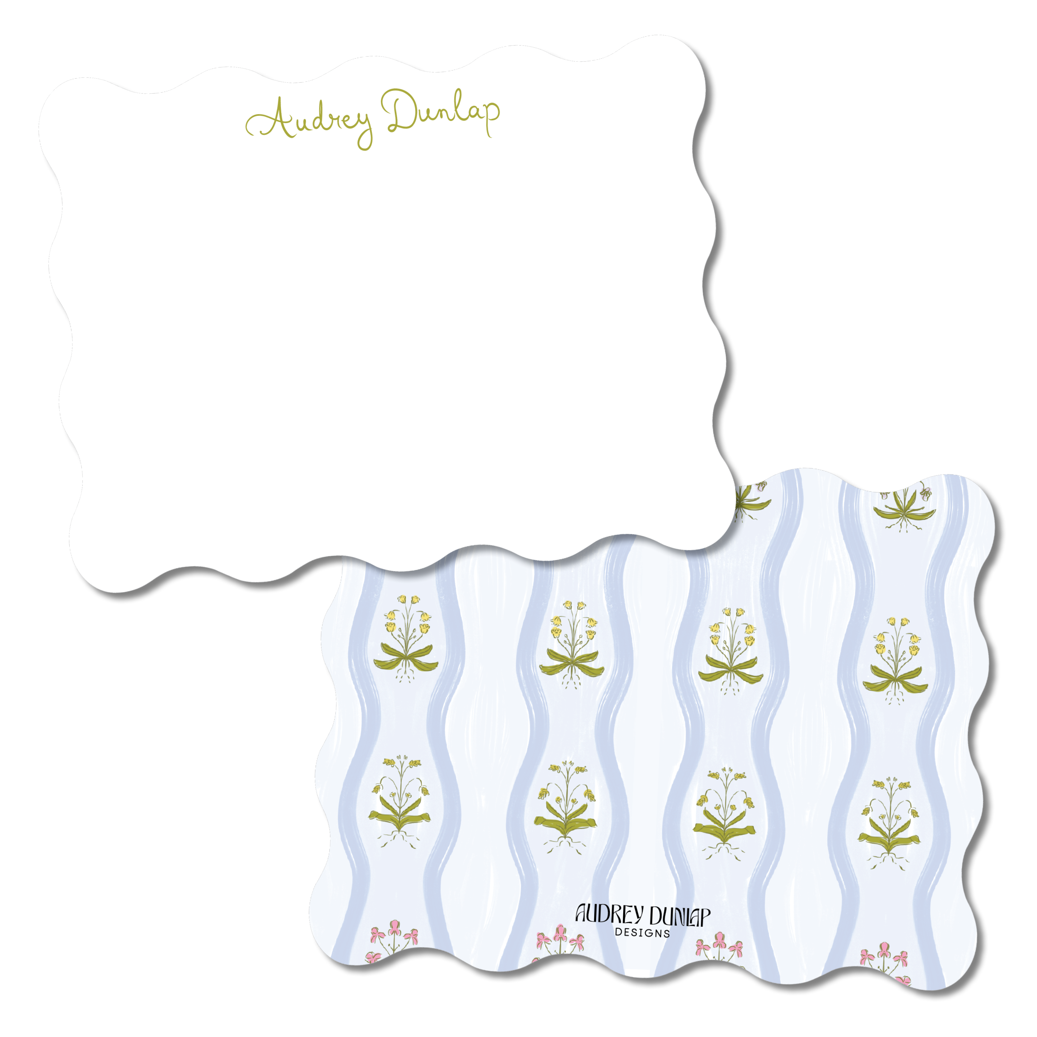 Blue Wavy Flowers Wavy Stationery