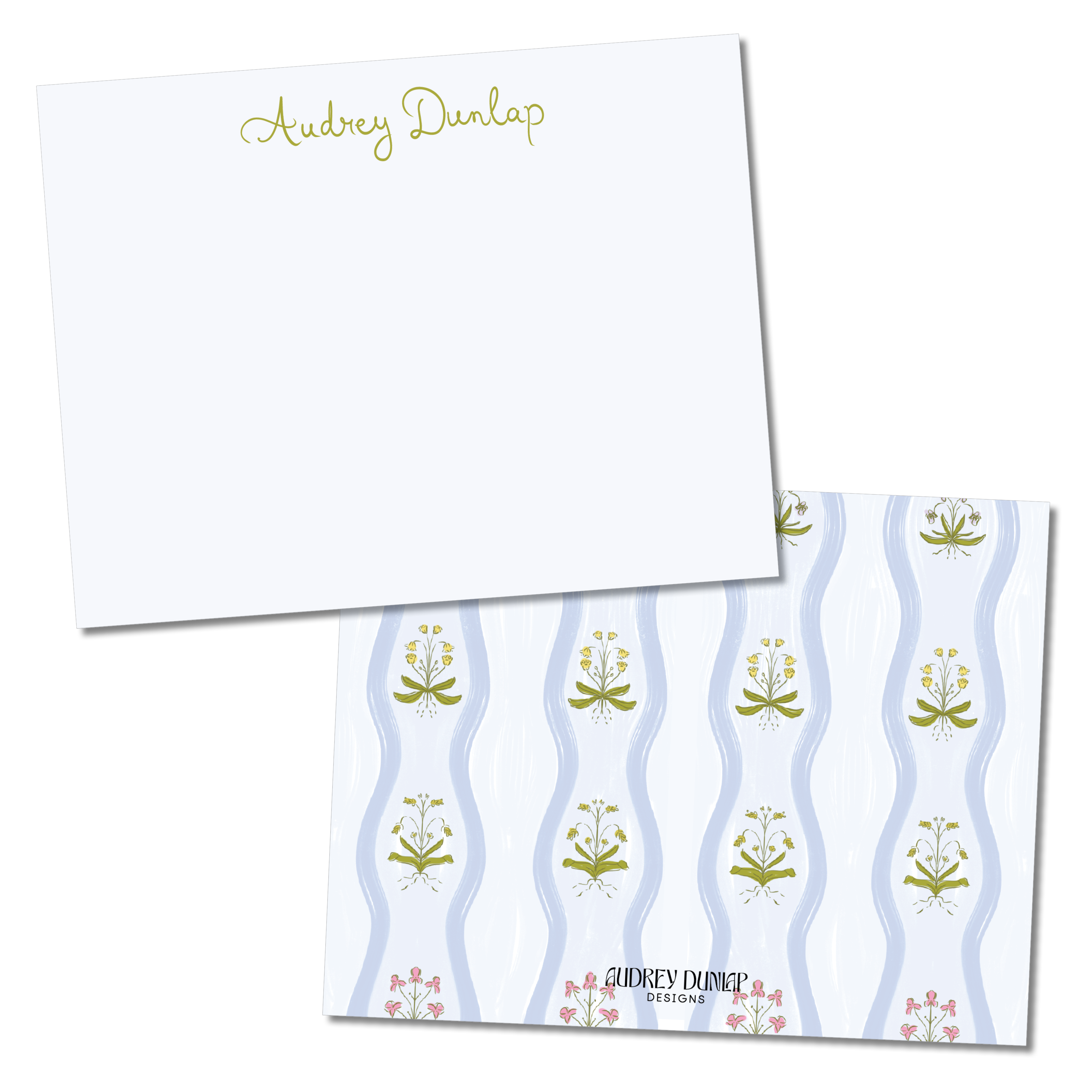 Blue Wavy Flowers Stationery